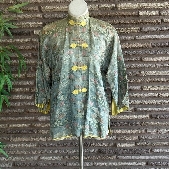Vintage 40’s  Lai Fong Honolulu Chinese Green Brocade Jacket - Picture 3 of 11